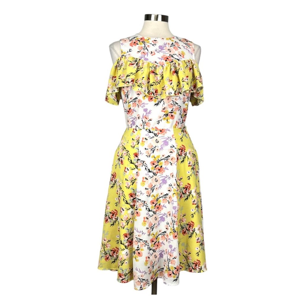 Koton Womens Yellow Floral Skirt Blouse 2 Piece Dress Ruffled size 38 US 6